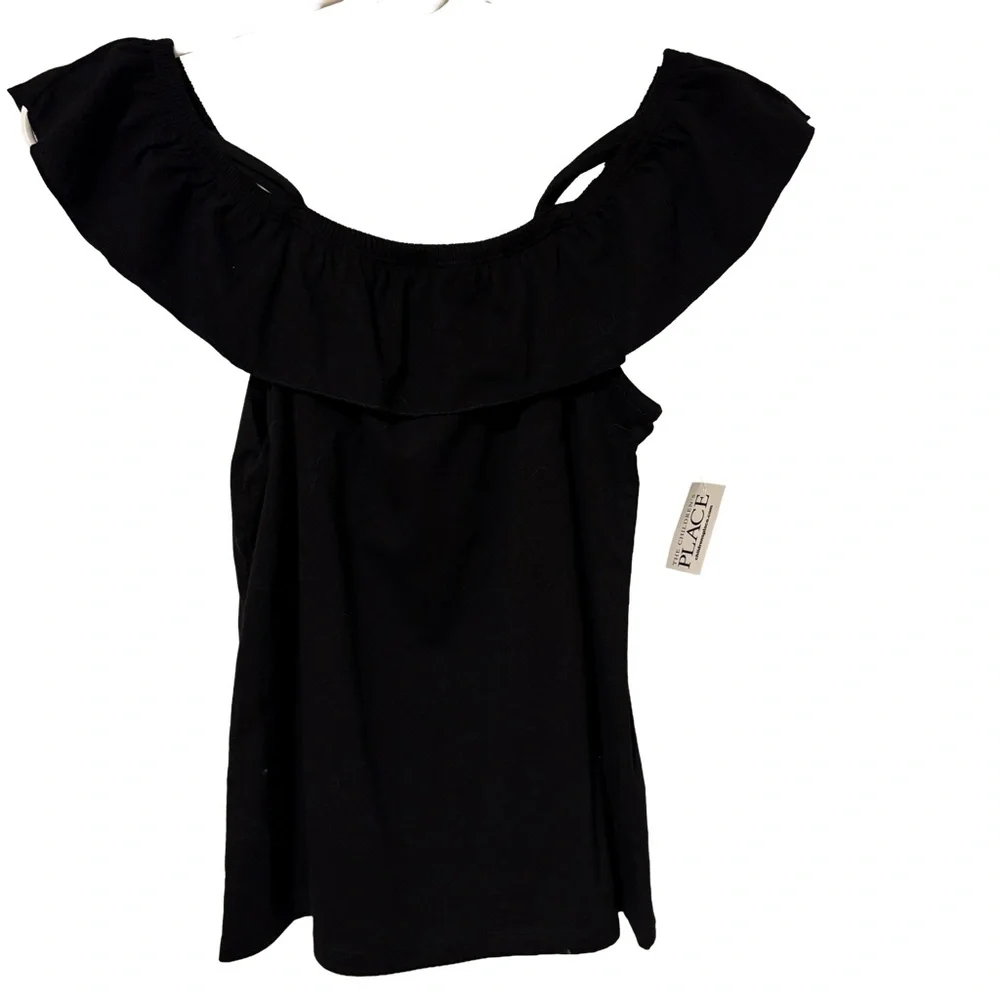 NWT The Children’s Place girl’s black draped shoulder top 10/12